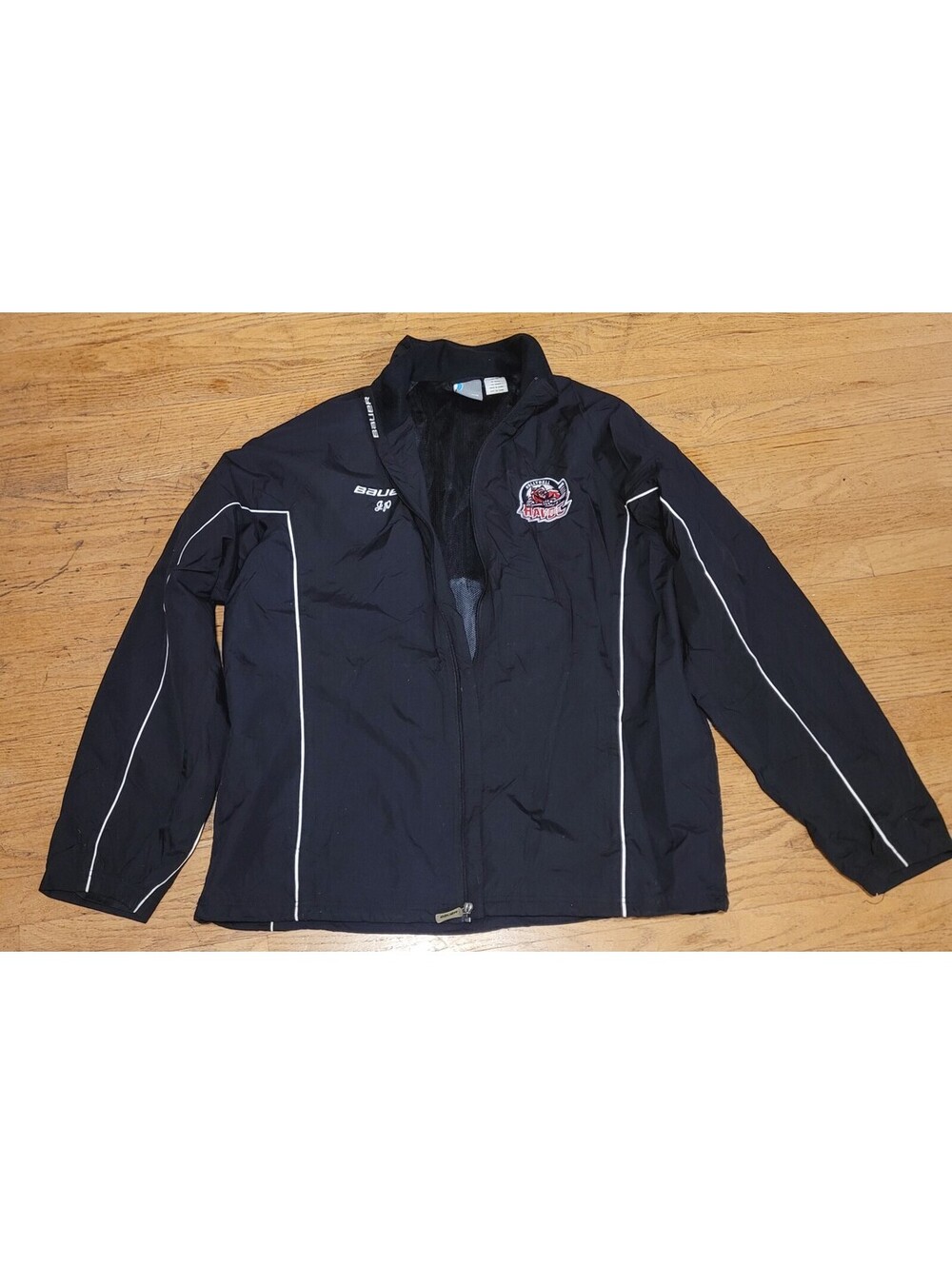 Bauer Mens Black Full Zip Warm up Jacket Lined Wind Breaker W/Pockets Sz XL